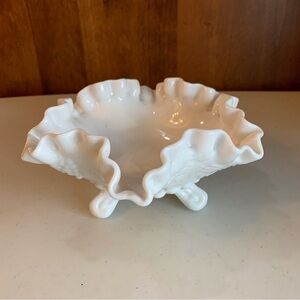 Vintage Westmoreland Milk Glass Paneled Grape Ruffled Edge Candy Dish